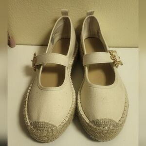 EGO Cream Tan Espadrille Flats with Mary Jane Strap